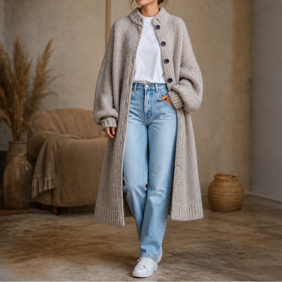 Wearbella – Tjock Tröja-Kurtka z Knappar knähöga