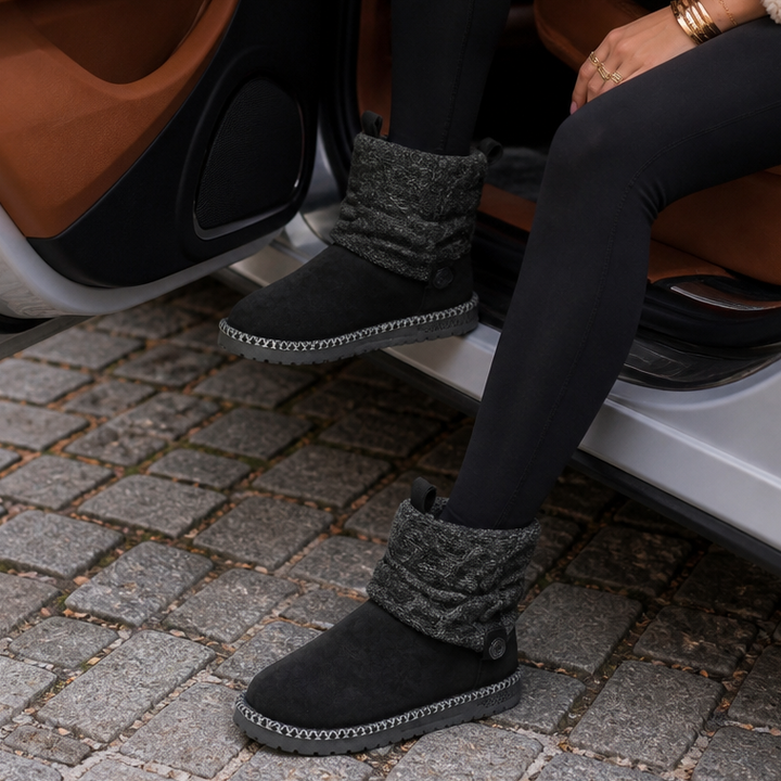 Coziva – Mocka boots z dzianinowym mankietem till mitten av vaden