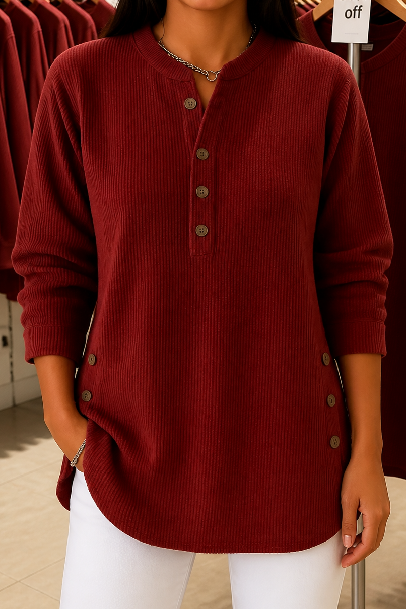 Corduvie – Koszulka Henley z guzikiem w stilu korduroy