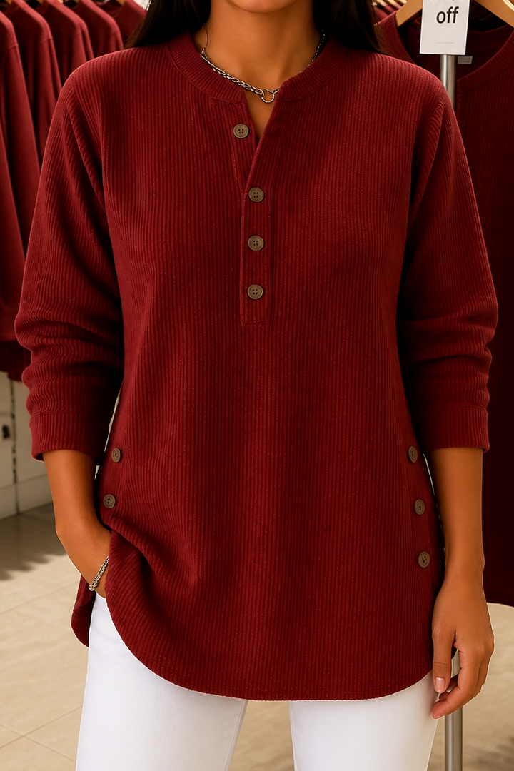 Corduvie – Koszulka Henley z guzikiem w stilu korduroy