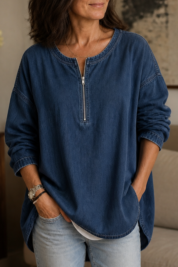 Zipdenim – Blus z półzamkiem w stilu dżinsowym