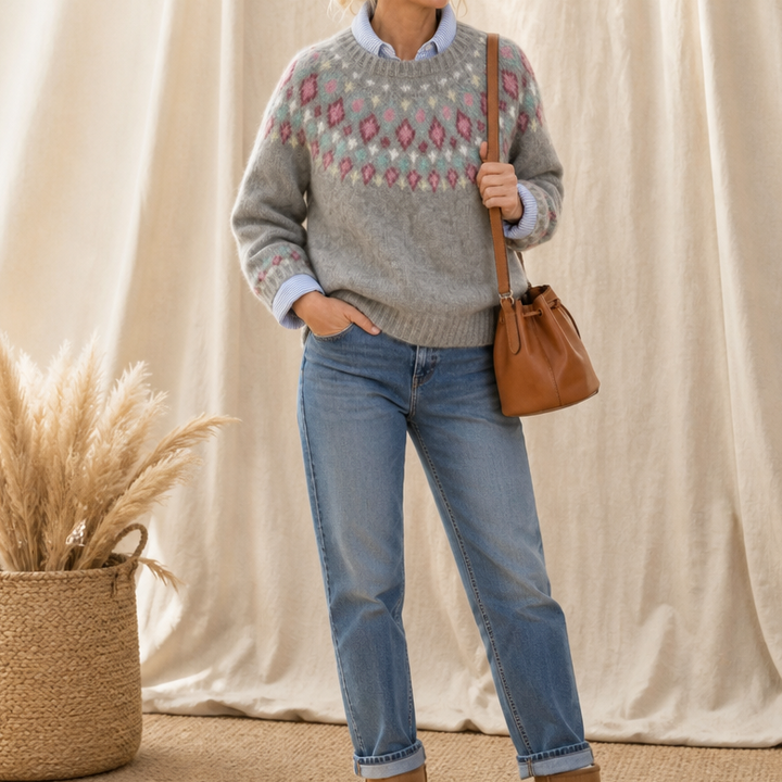 Mayfair Isle – Tröja z okrągłym urringning i wzorem Fair Isle