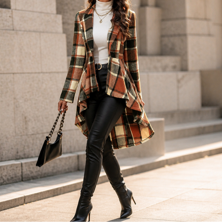 Cinchella – Kamizelka w kratę z peplum w stilu high-low