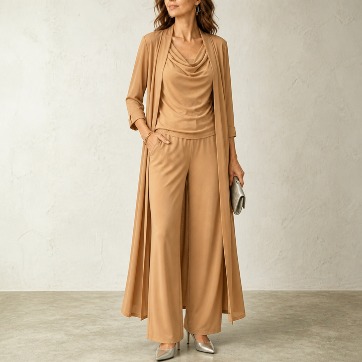 Wearbella – Set kardiganu z kołnierzem i spodniami o szerokich nogawkach