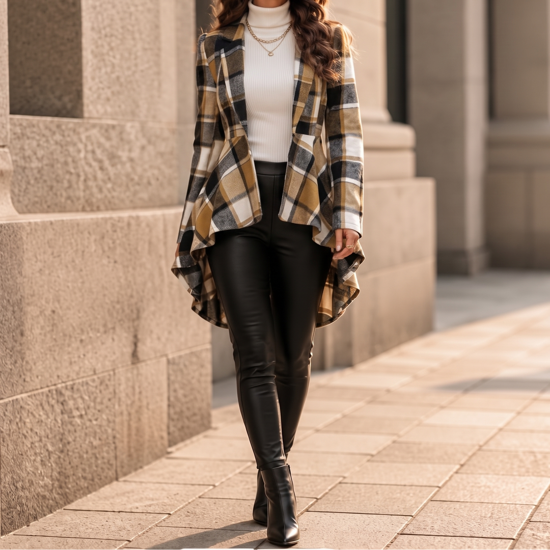 Cinchella – Kamizelka w kratę z peplum w stilu high-low