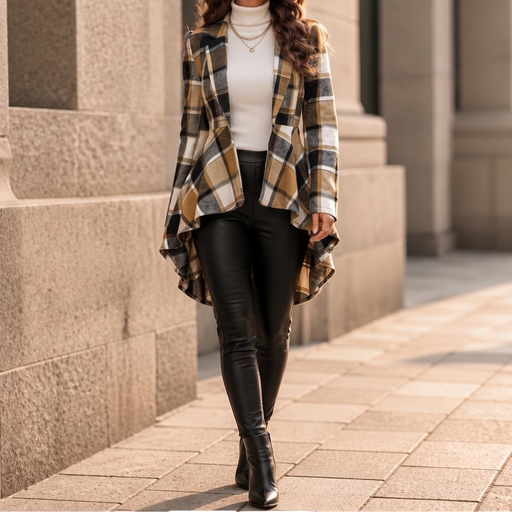 Cinchella – Kamizelka w kratę z peplum w stilu high-low
