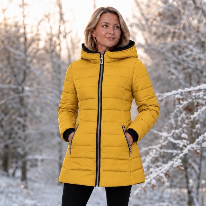 Veluna – Vinter kappa z kapturem o średniej längd, wyłożony pluszem
