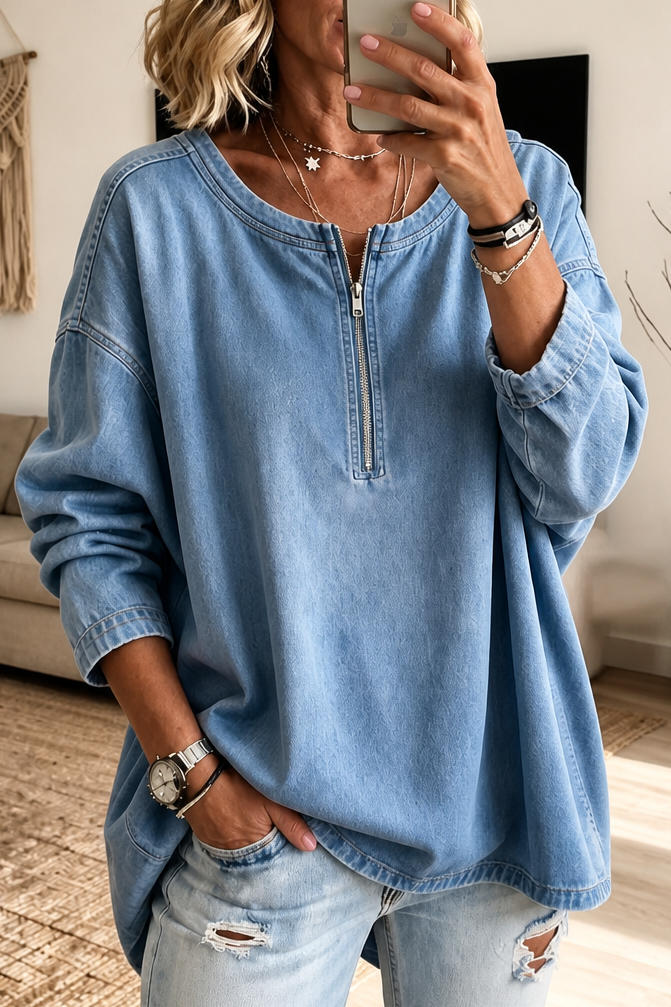 Zipdenim – Blus z półzamkiem w stilu dżinsowym