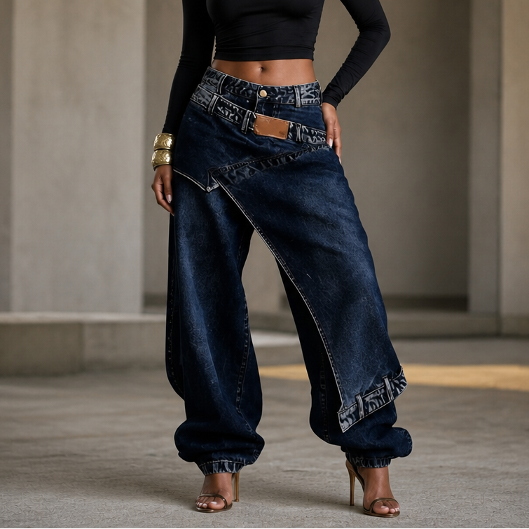 Wearlyn – Asymetryczne jeans z vida ben i wiązaniem w midja