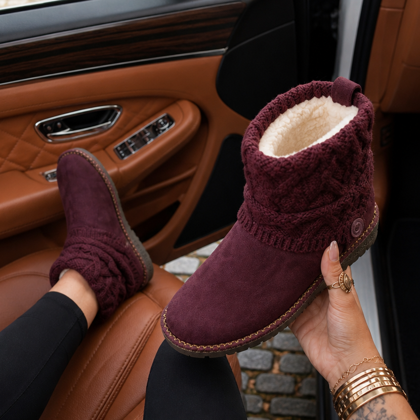 Coziva – Mocka boots z dzianinowym mankietem till mitten av vaden