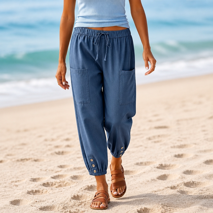Wearbella – Byxor lniane z vida ben i ściągaczem