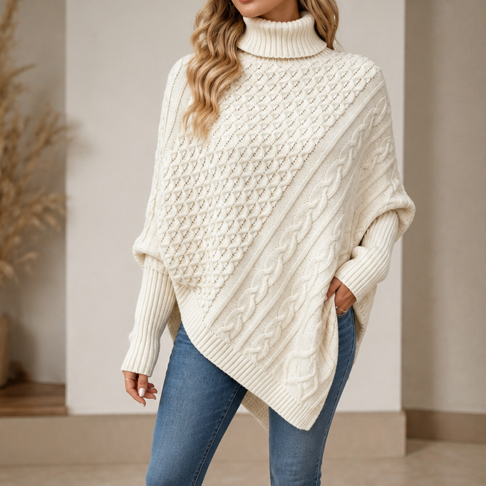 Cable &amp; Cove – Tröja Poncho z Golfem w Warkocze