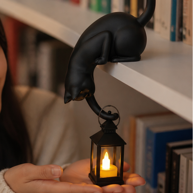 Ledgekit – Figurki katt på kant półki z latarnią LED