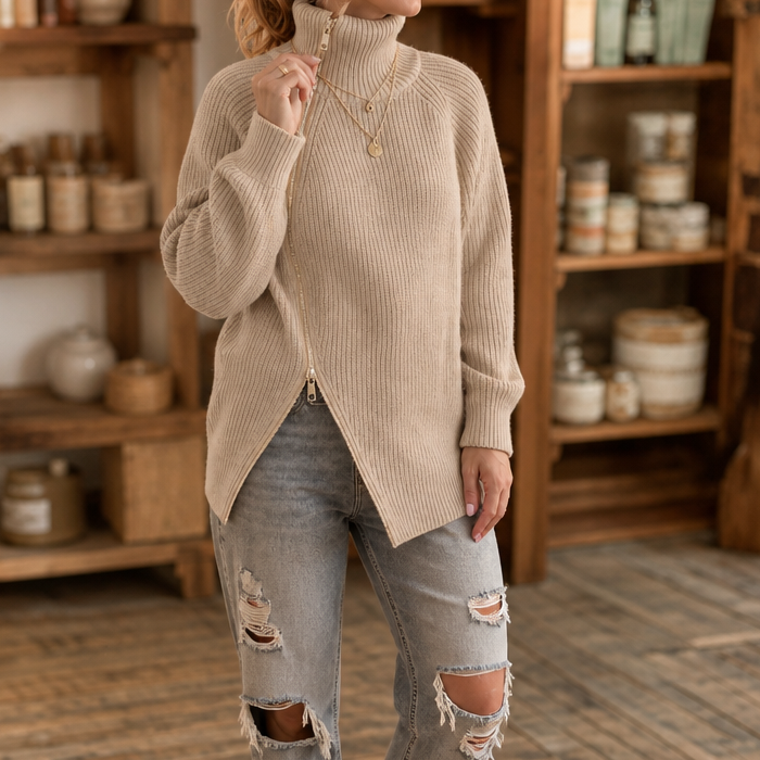 Wearbella – Asymetryczny Tröja z Zipperem i Żebrowanym Wzorem