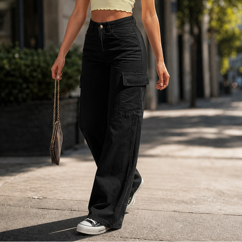 Wearbella – Byxor cargo med hög midja i vida ben