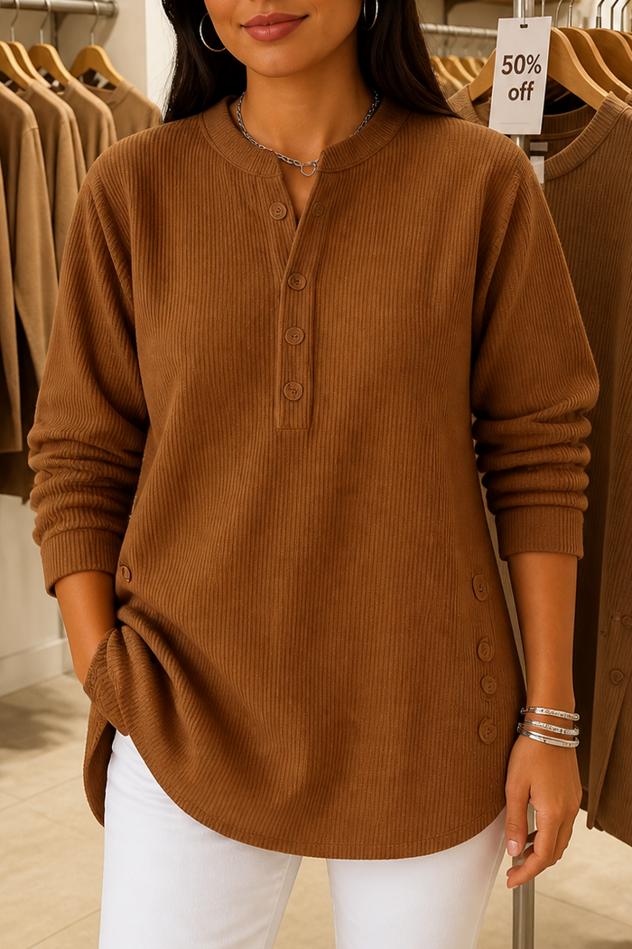 Corduvie – Koszulka Henley z guzikiem w stilu korduroy