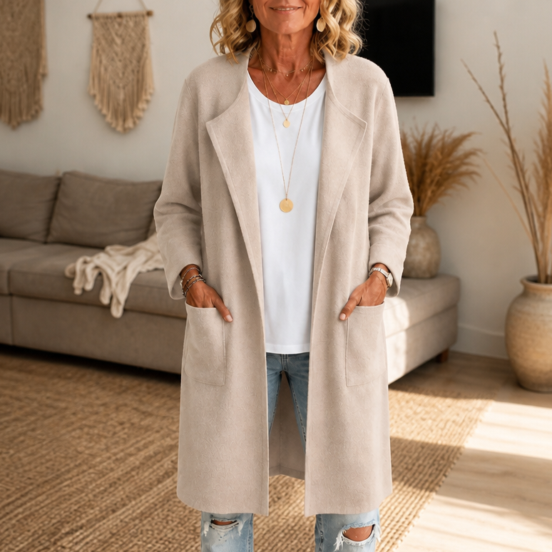 Draperie – Lång kappa z ull z otwartym przodem