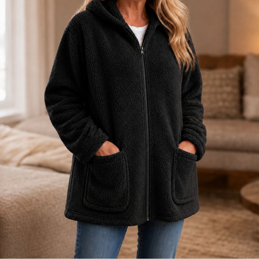 Cozelle – Pluszowa Kurtka z Kapturem w Storlekze OverStorlekd z Stängning på Dragkedja