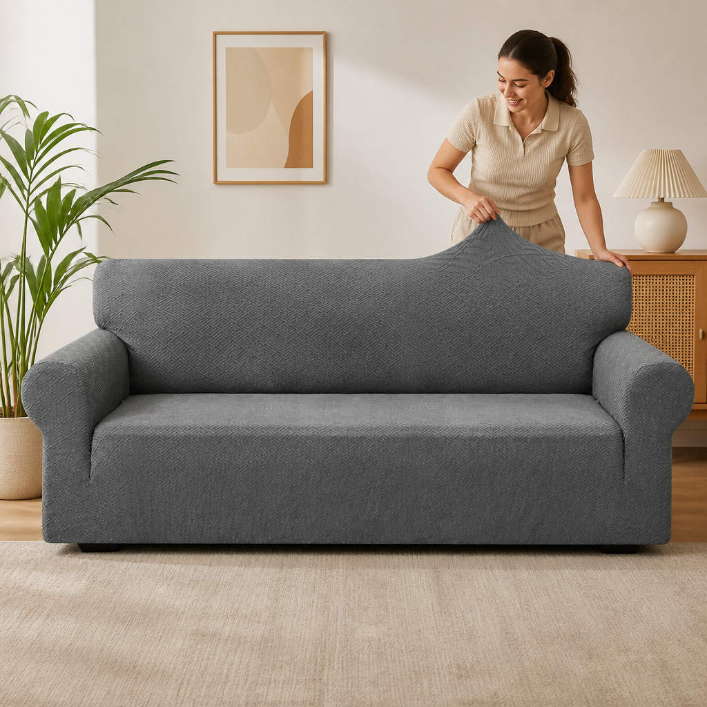 Snugfit – Teksturowana narzuta på sofę z tkaniny jacquard, antypoślizgowa
