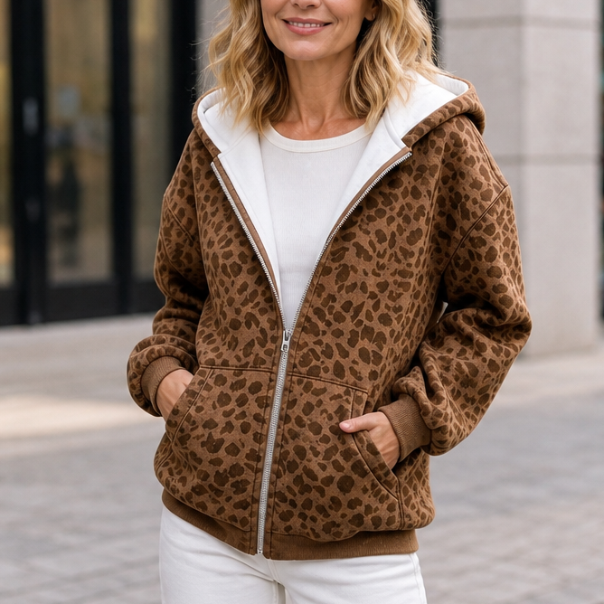 Wearluxe – Tröja z kapturem z nadrukiem w leopardmönster