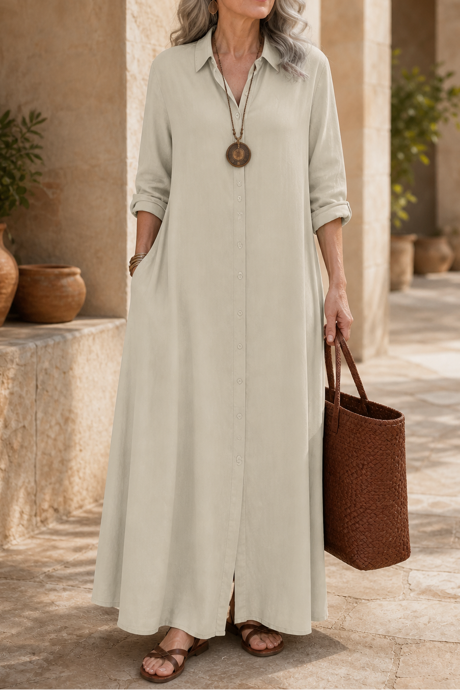 Wearbella – OverStorlekd Bawełnowo-Lnianą Klänning Maxi