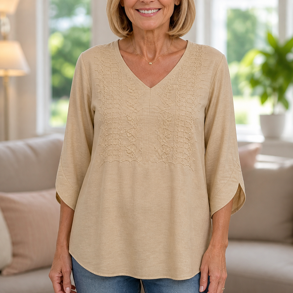 Wearbella – Blus z broderad urringning w v-ringning z koronkowym panelem