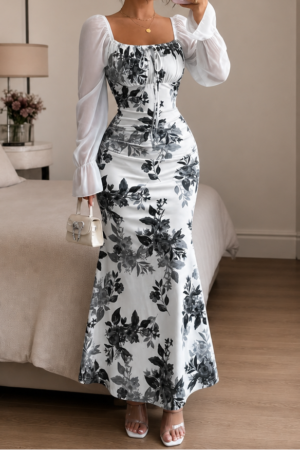 Wearbella – Blommig Klänning Maxi z Wiązaniem på Przodzie