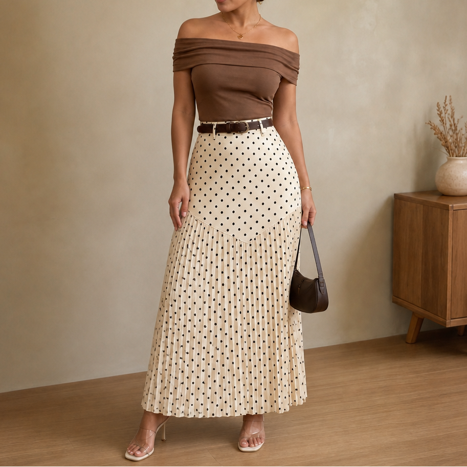Wearbella – Kjol midi w kropki z plisami i form av litery A