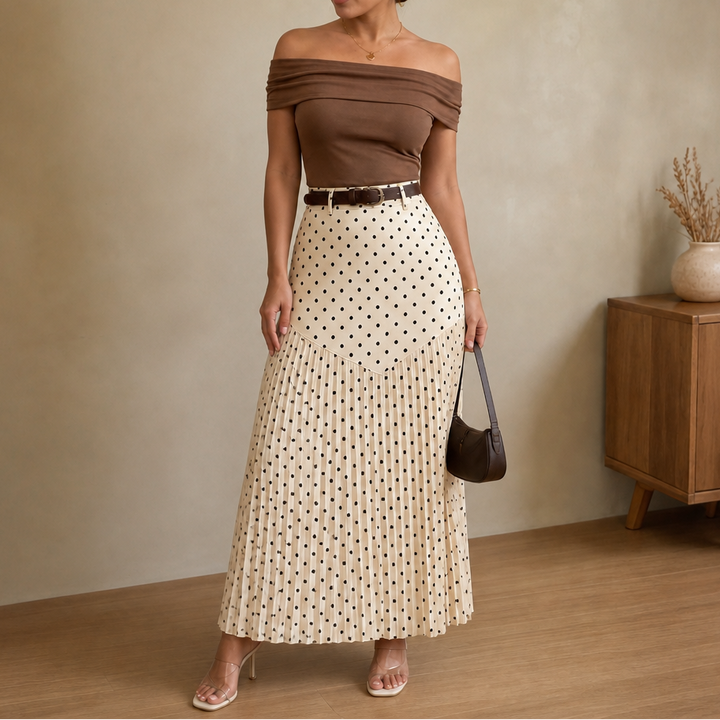 Wearbella – Kjol midi w kropki z plisami i form av litery A