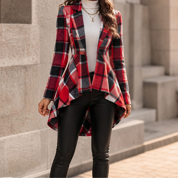 Cinchella – Kamizelka w kratę z peplum w stilu high-low