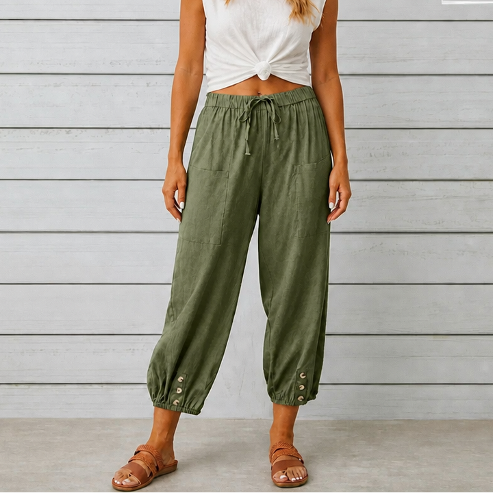 Wearbella – Byxor lniane z vida ben i ściągaczem