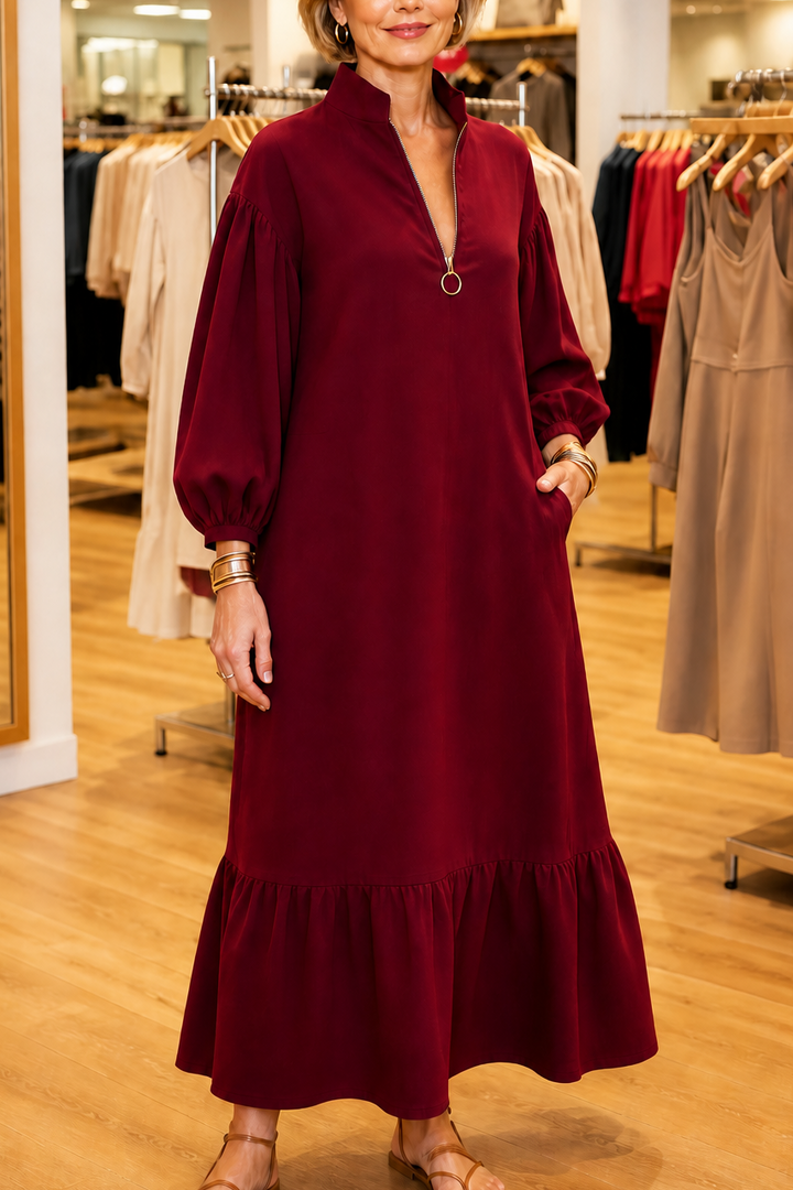 Wearbella – Klänning z półzamkiem i stójką z ręKaffemi latarniowymi