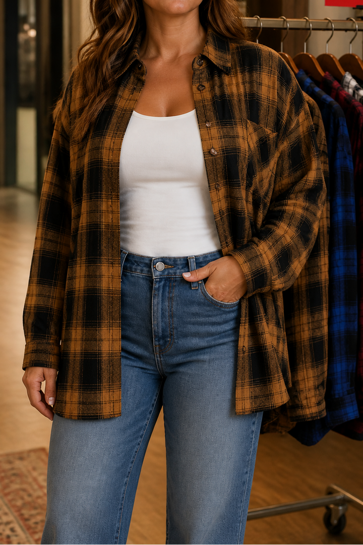 Overshirt &amp; Vad – OverStorlekd Skjorta Flanelowa w Kratę Buffalo