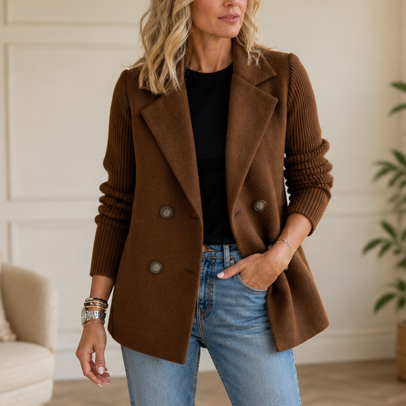 Wearbella – Żakiet podwójnie zapinany z dzianinowymi ręKaffemi