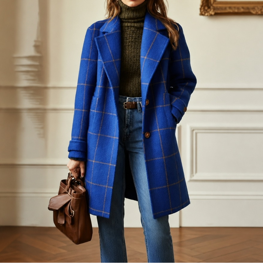 Wearbella – Oversizowy kappa w kratę z dwoma knappar