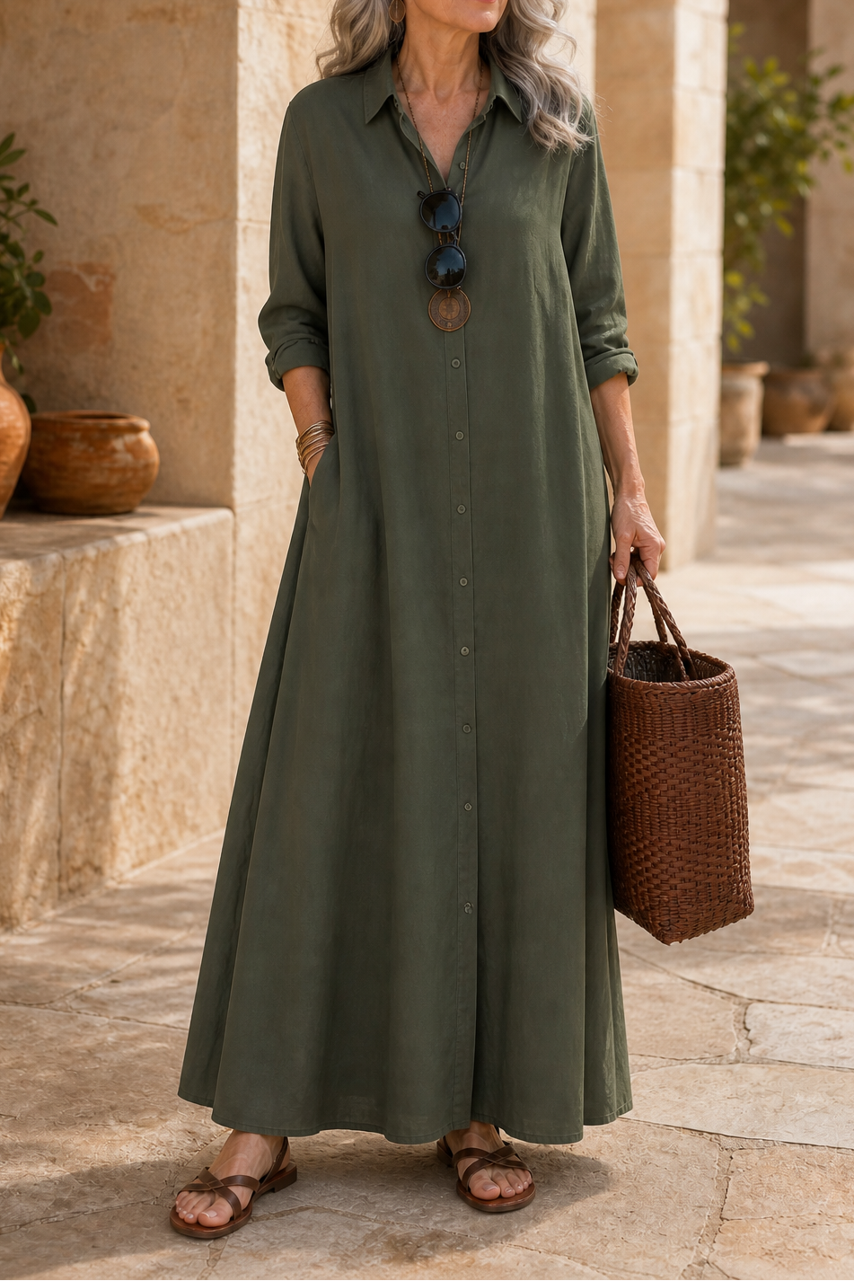 Wearbella – OverStorlekd Bawełnowo-Lnianą Klänning Maxi