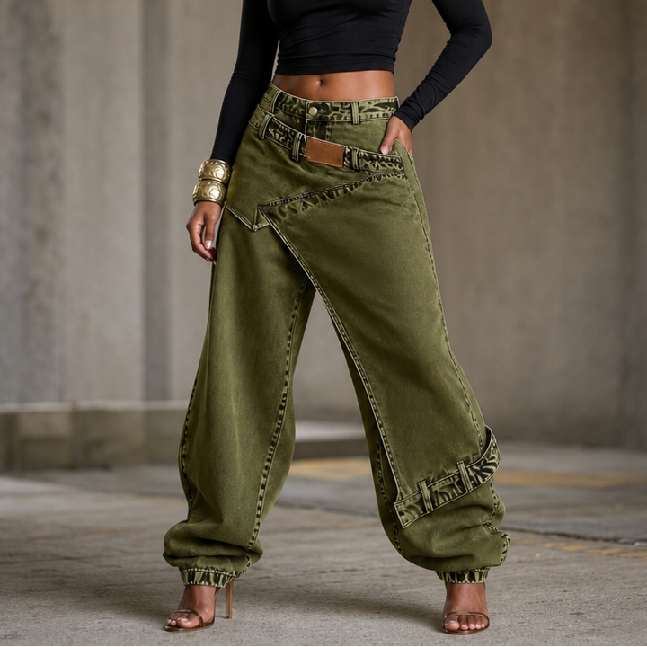 Wearlyn – Asymetryczne jeans z vida ben i wiązaniem w midja
