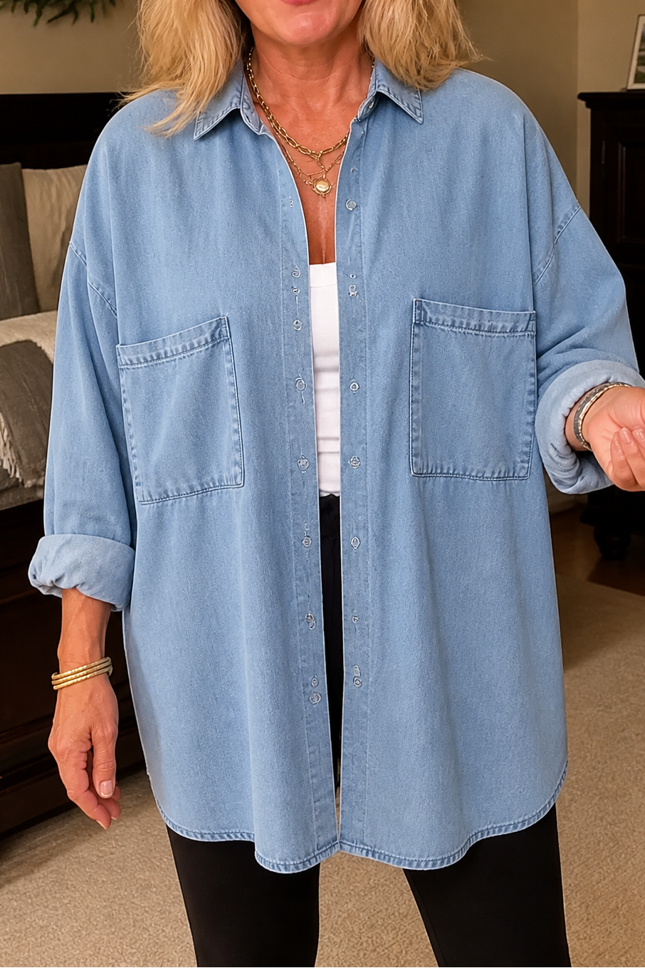 Wearbella – Przesadnie Stor, Mjuk Skjorta z Dżinsu Chambray