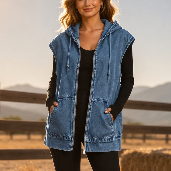 Wearbella – OverStorlekd Kamizelka z Kapturem w Stilu Dżinsowym