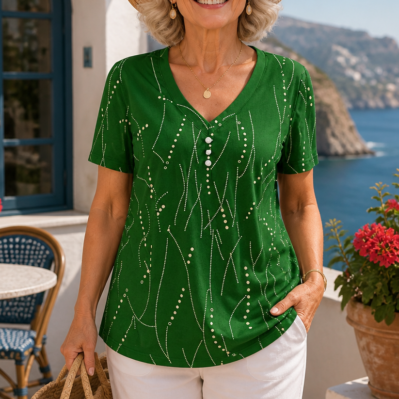 Vivelyn – Blus V-Neck z Wymiarowym Printem