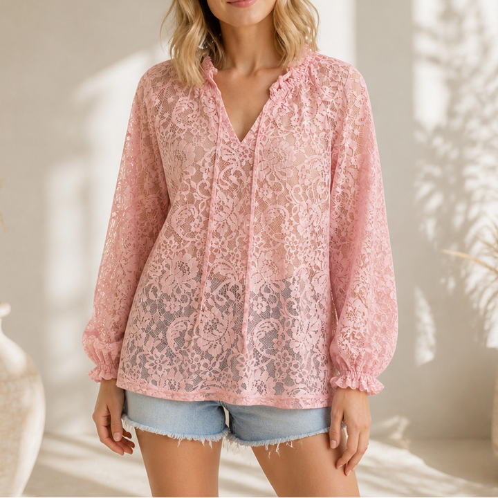Wearbella – Blommig Blus z Spets på Framsida
