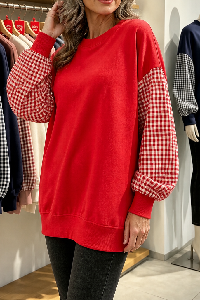 Blockline – Lös blus w kratę typu patchwork