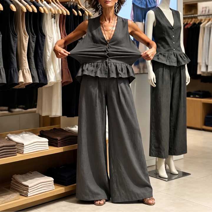 Wearbella – Set Topu Peplum i Byxor Palazzo z Vida ben