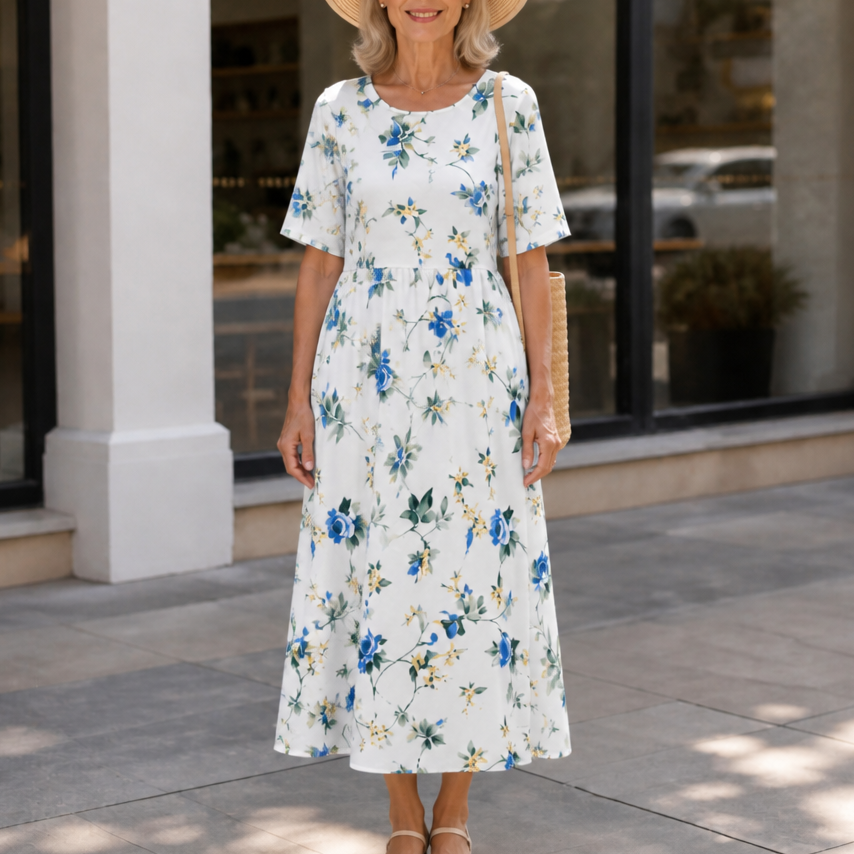 Wearbella – Midi klänning w blommig mönster z okrągłym urringning