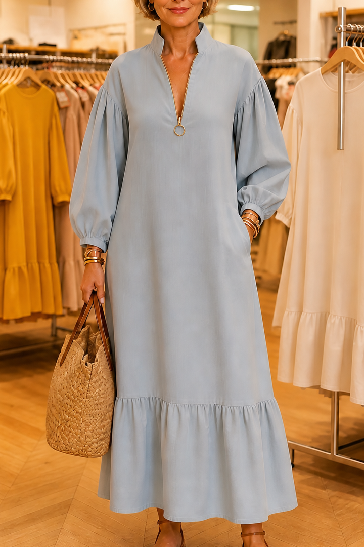 Wearbella – Klänning z półzamkiem i stójką z ręKaffemi latarniowymi