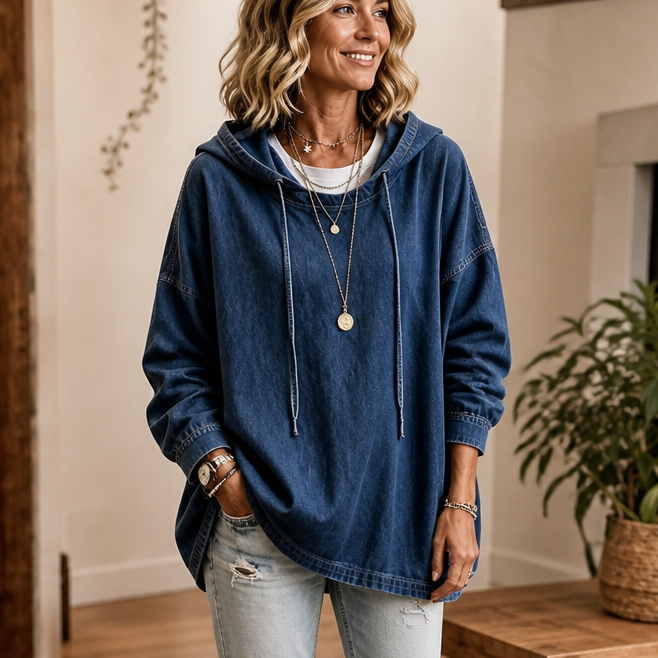 Denim Ease – Przeciętny, Przeciętny Kaptur w Stilu Dżinsowym