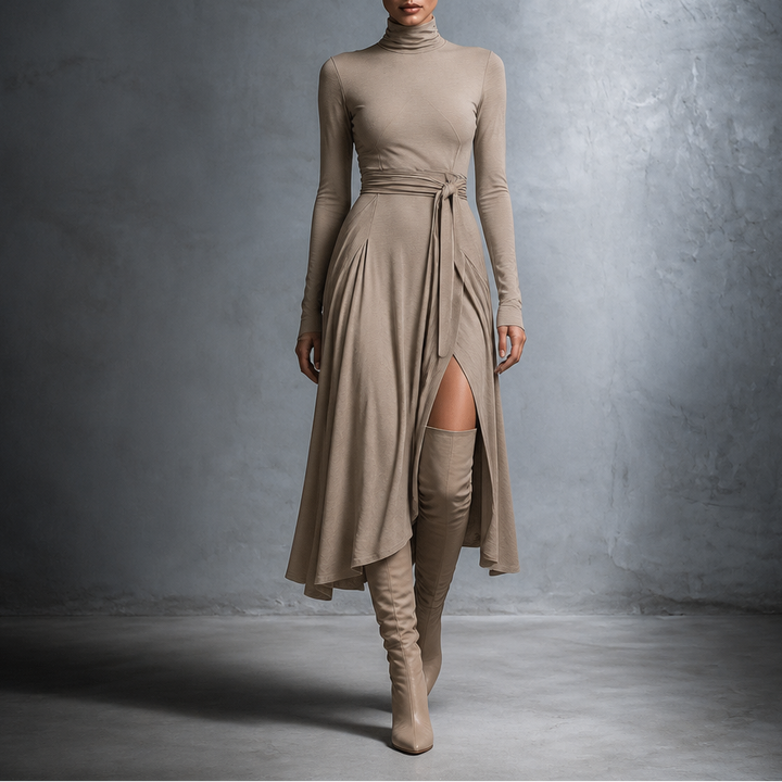 Wearbella – Midi klänning z urringning w v-ringning i rozcięciem
