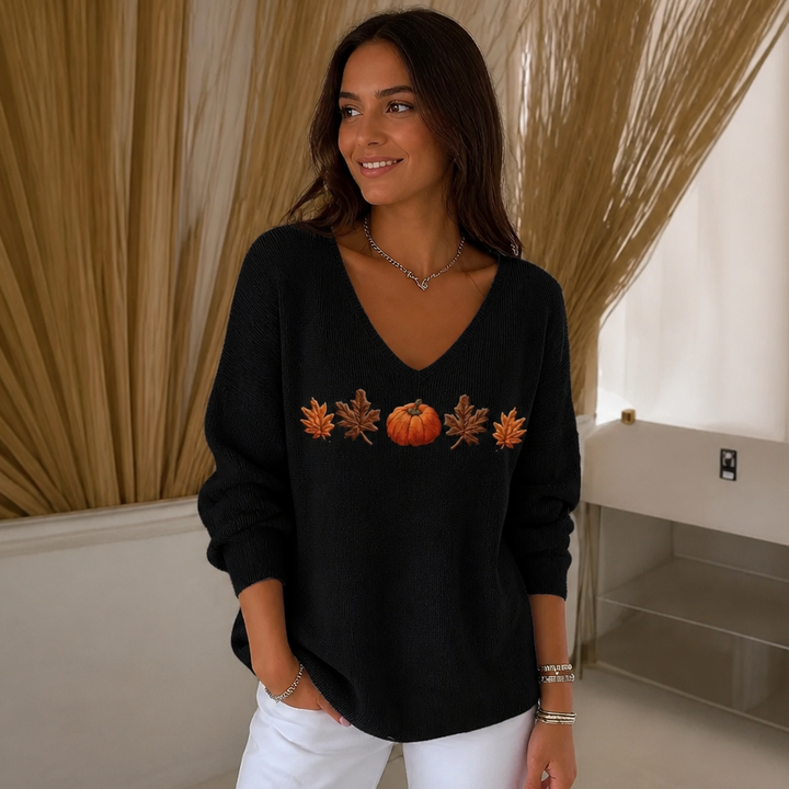 Pumpkin Lane – Skjorta med lång ärm i urringning w v-ringning z nadrukiem dyni