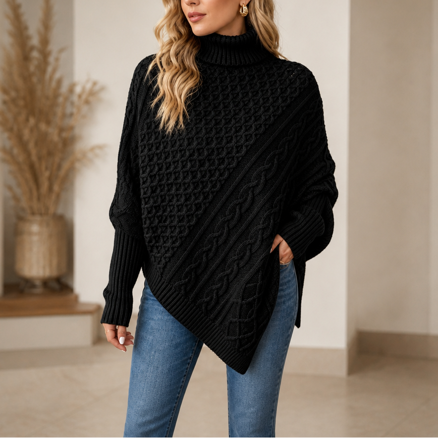 Cable &amp; Cove – Tröja Poncho z Golfem w Warkocze