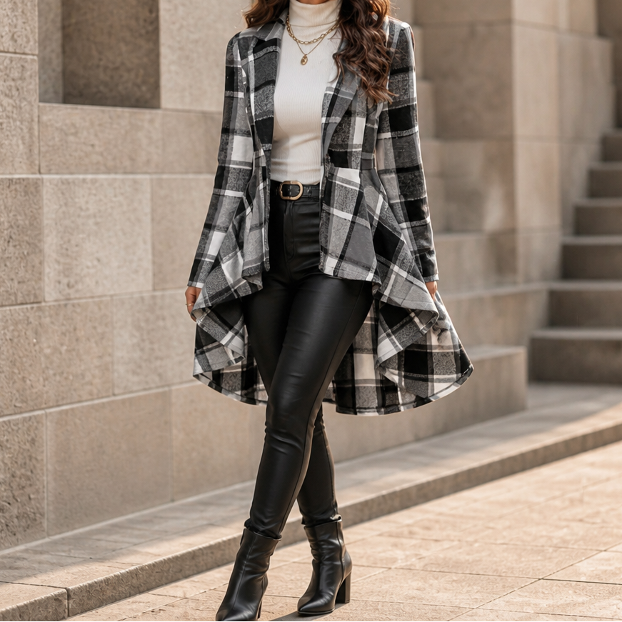 Cinchella – Kamizelka w kratę z peplum w stilu high-low